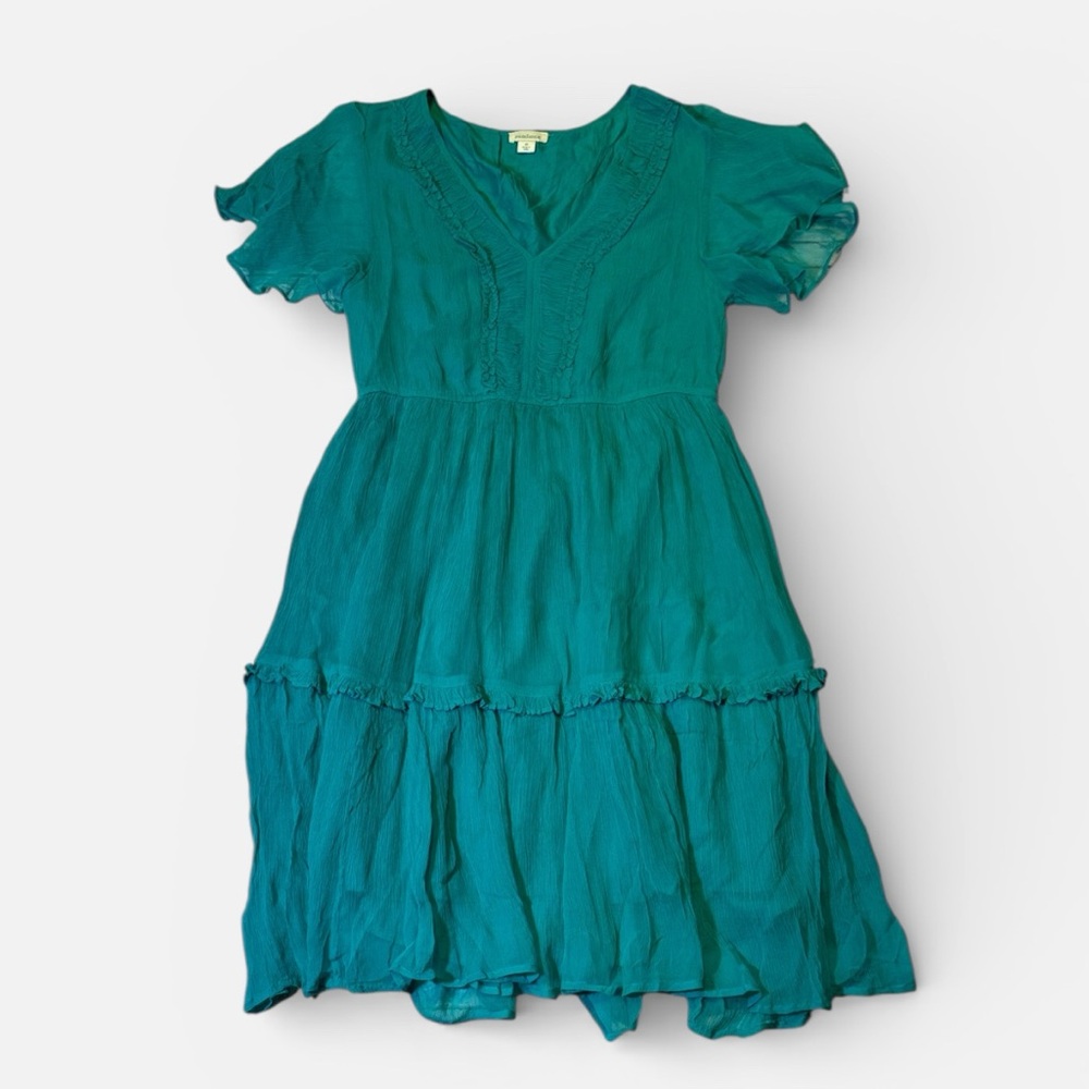 Sundance women’s M Medium blue ruffled v-neck midi dress EUC